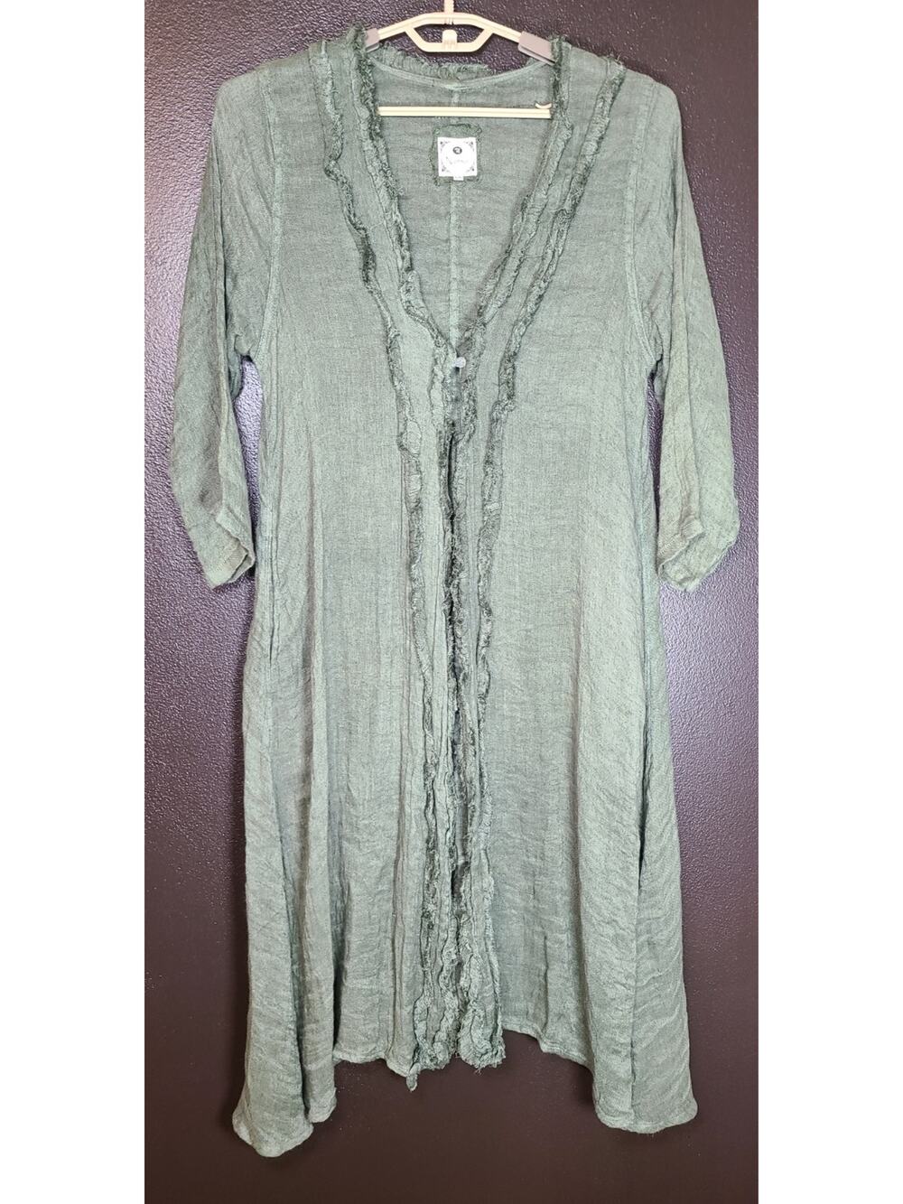 Namsar Women Jacket XL Olive Linen Duster Cardigan Lagenlook Cottagecore NWOT